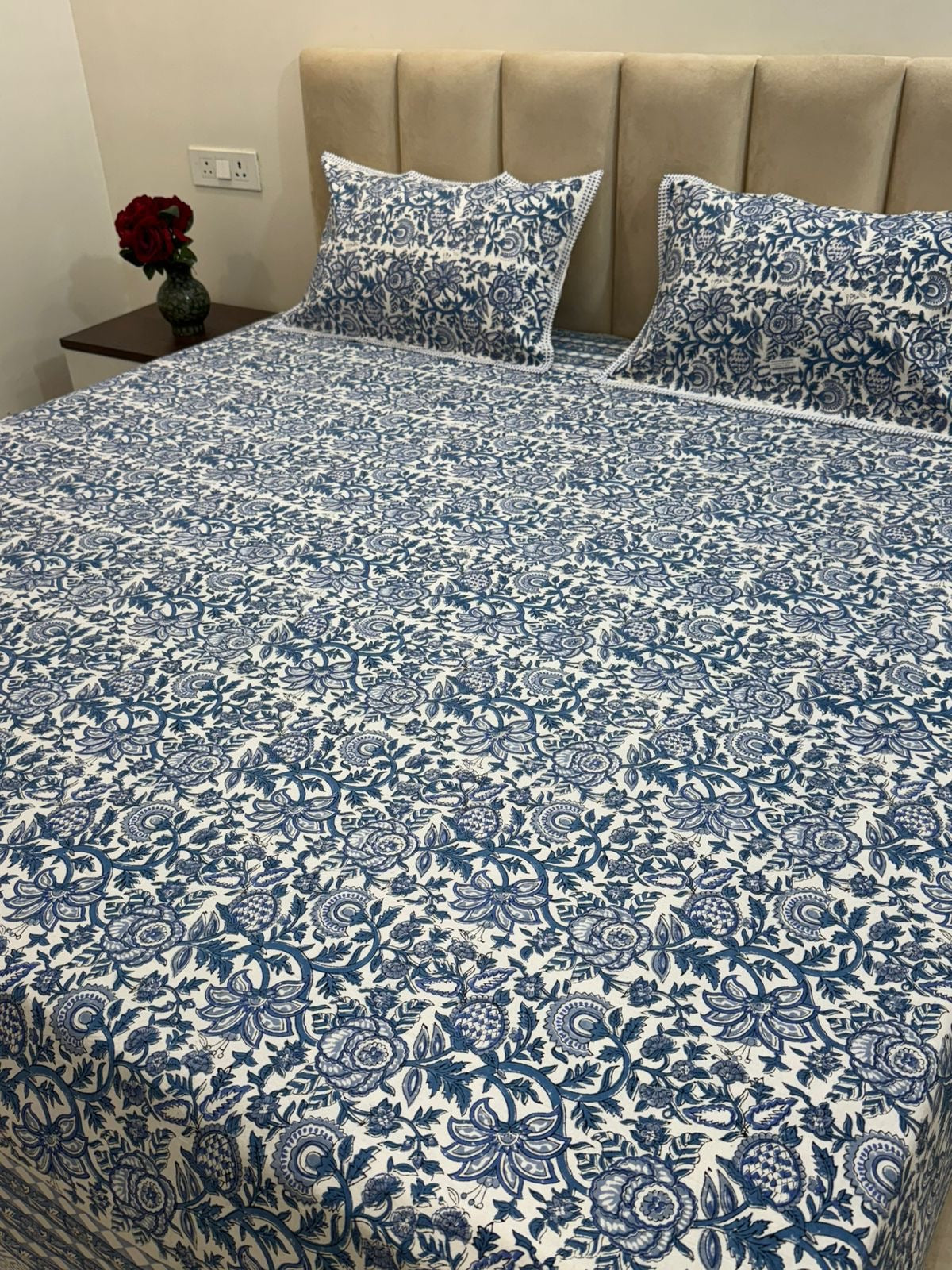 Indigo Blossom Block Printed Bed Set