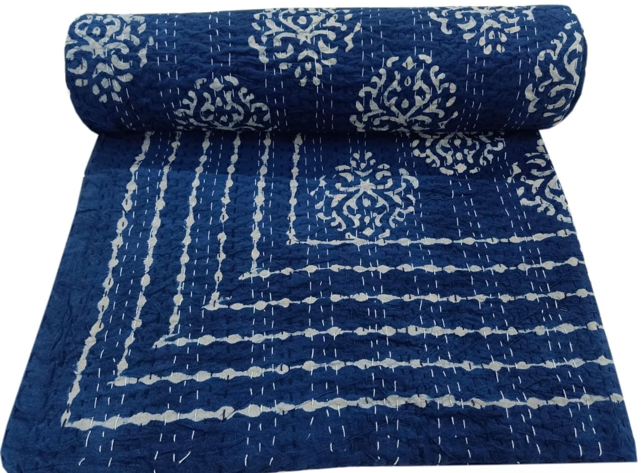 Indigo Medallion Kantha Bedspread