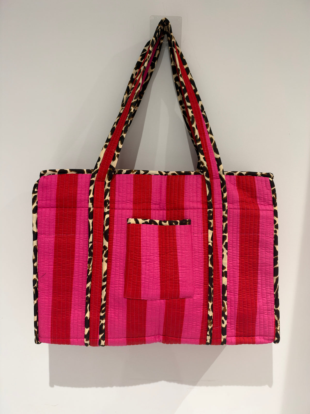 Pink and Red Stripe Compartment tote