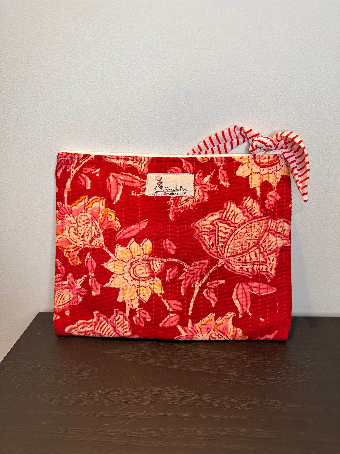 Crimson Bloom Zipper Pouch