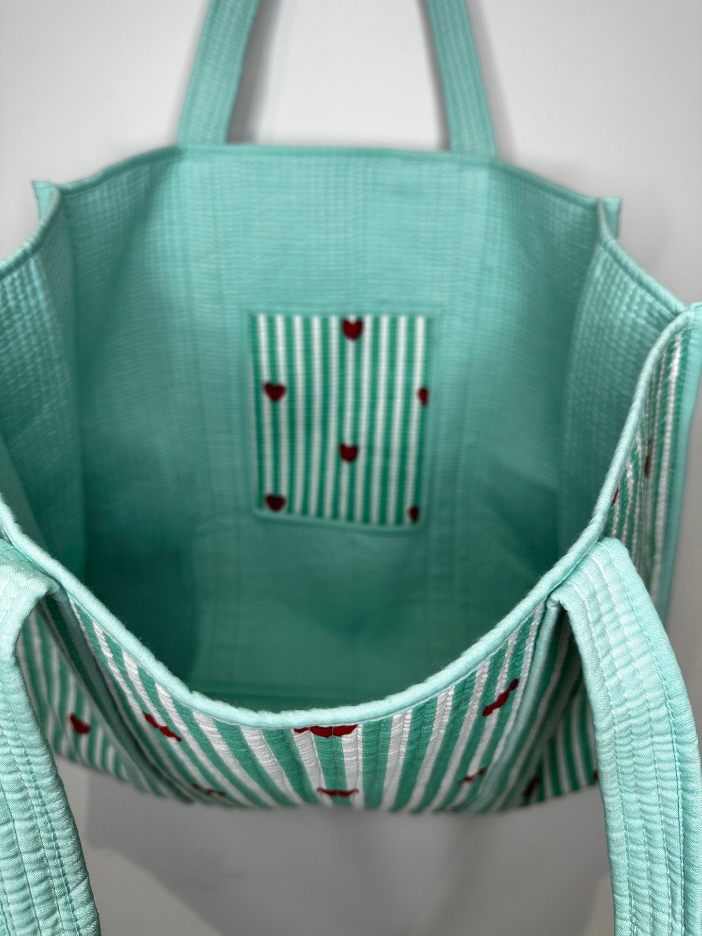 Heartstripe Quilted Tote Bag - Mint Green