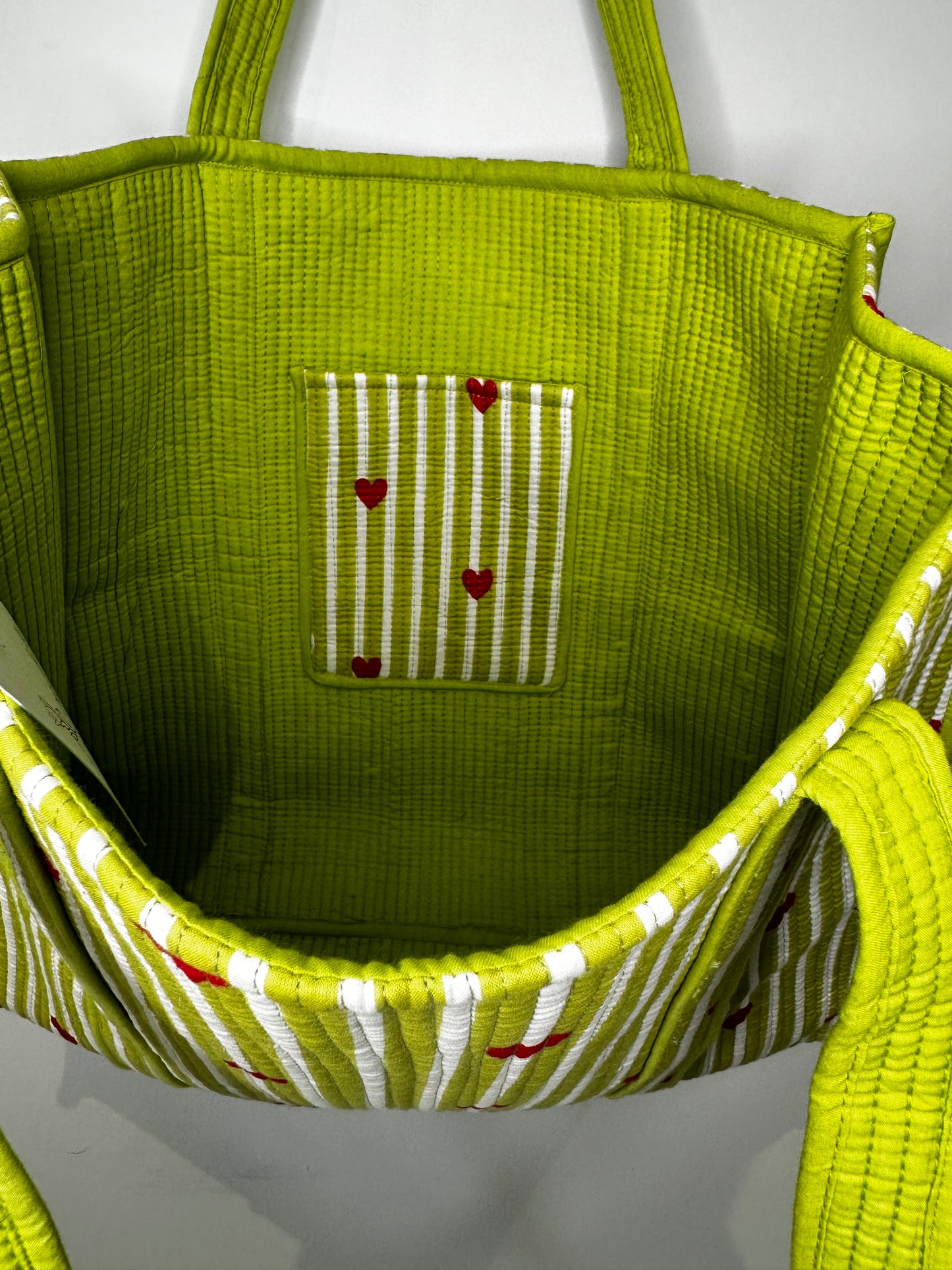 Heartstripe Quilted Tote Bag - Olive Green