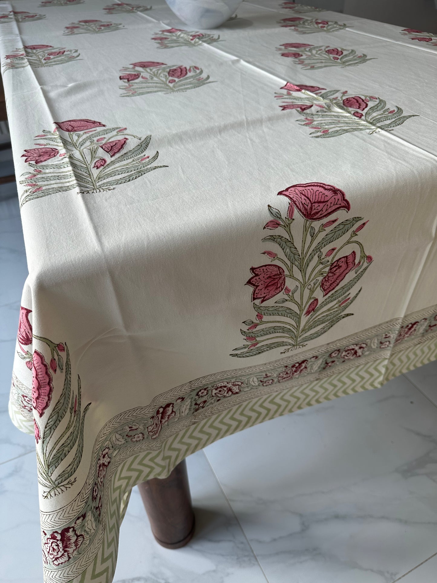 Tulip Garden Block Printed Tablecloth