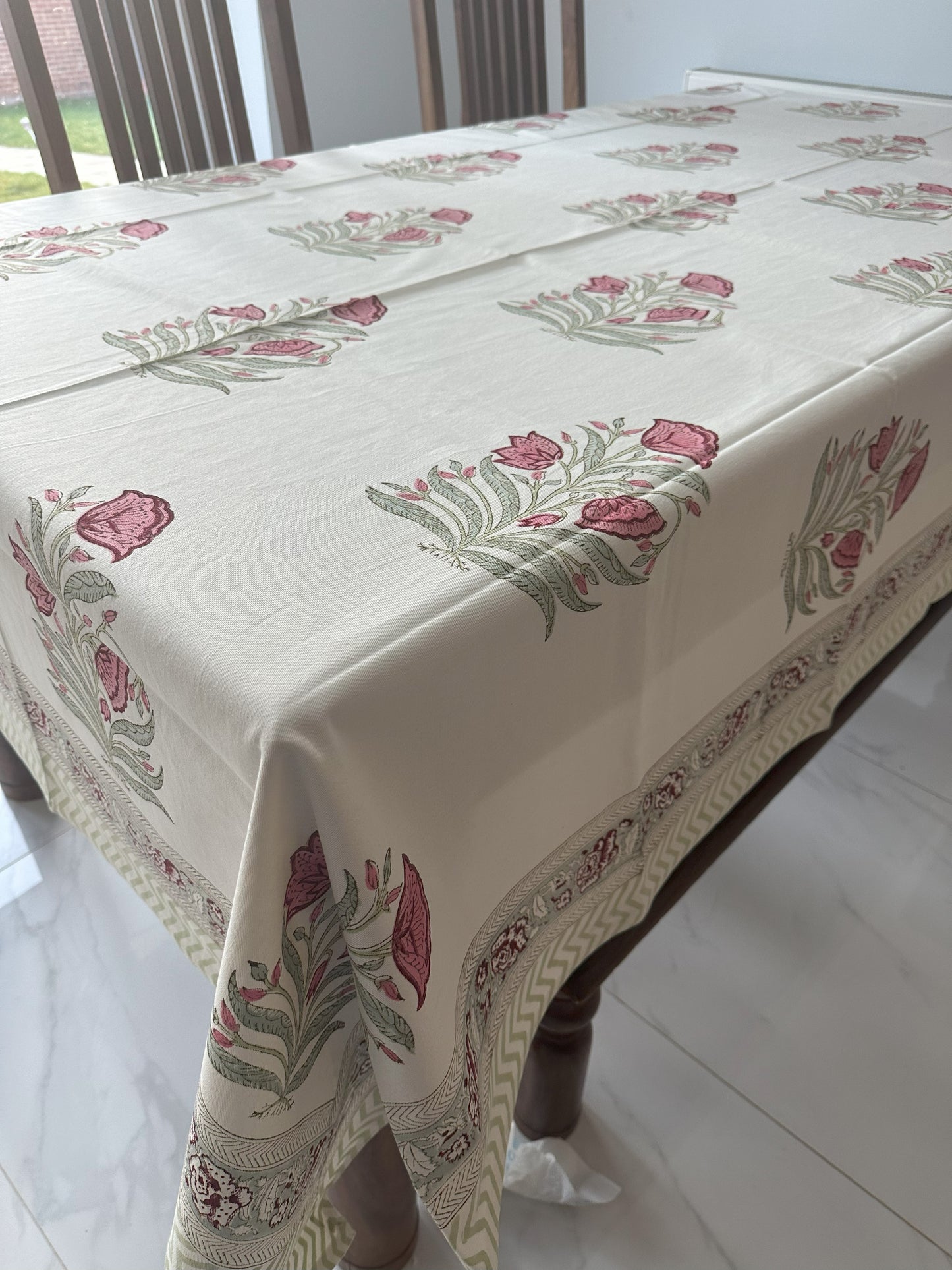 Tulip Garden Block Printed Tablecloth