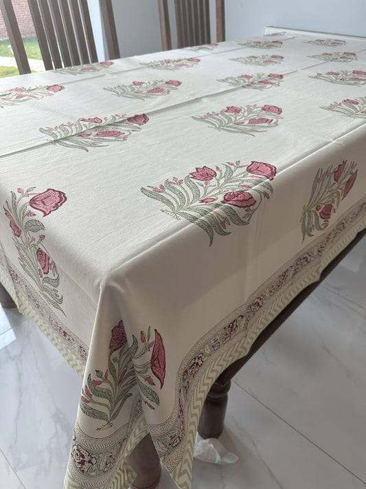Tulip Garden Block Printed Tablecloth
