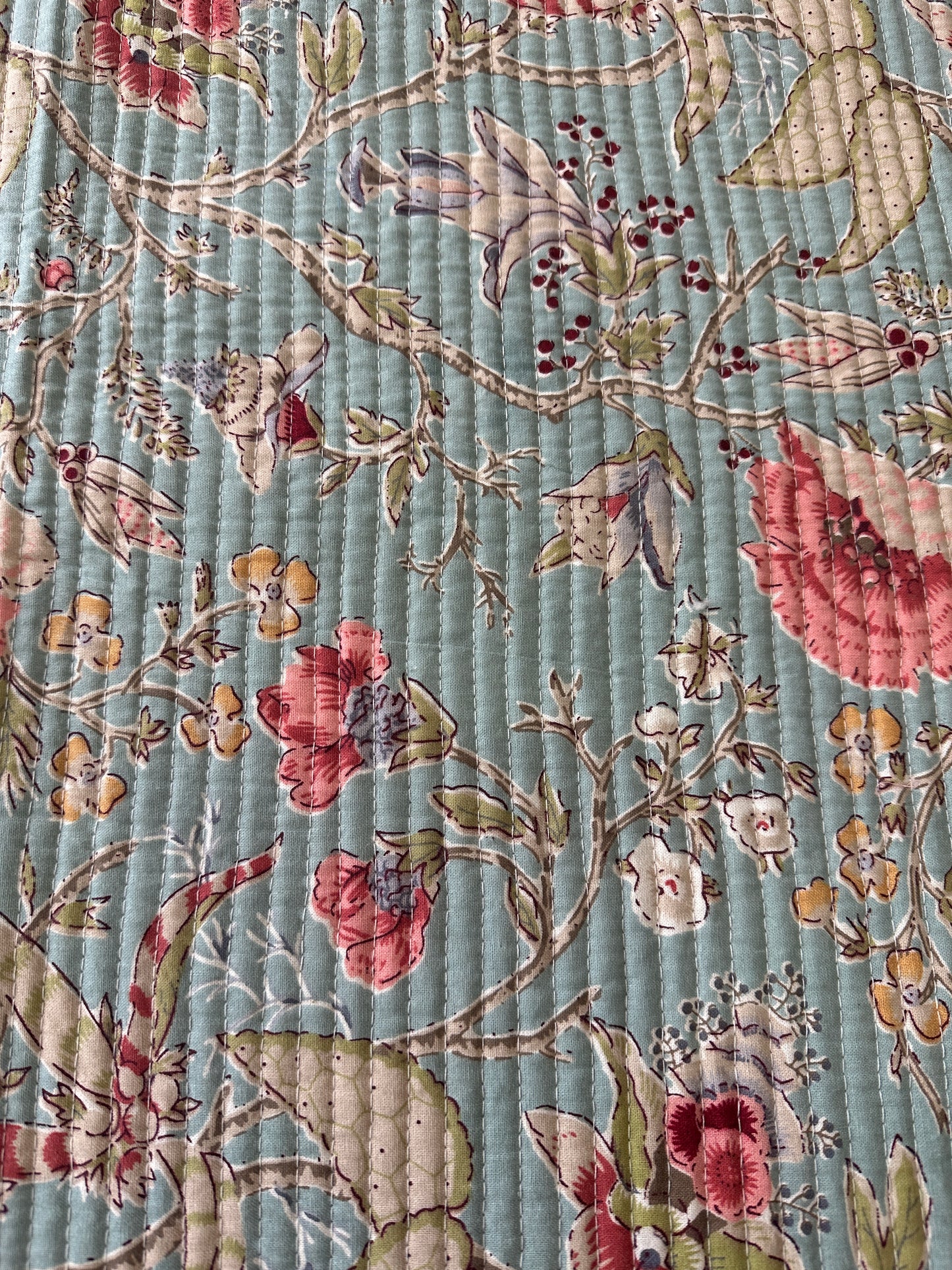 Quilted Bedcover - Blue Flower Design