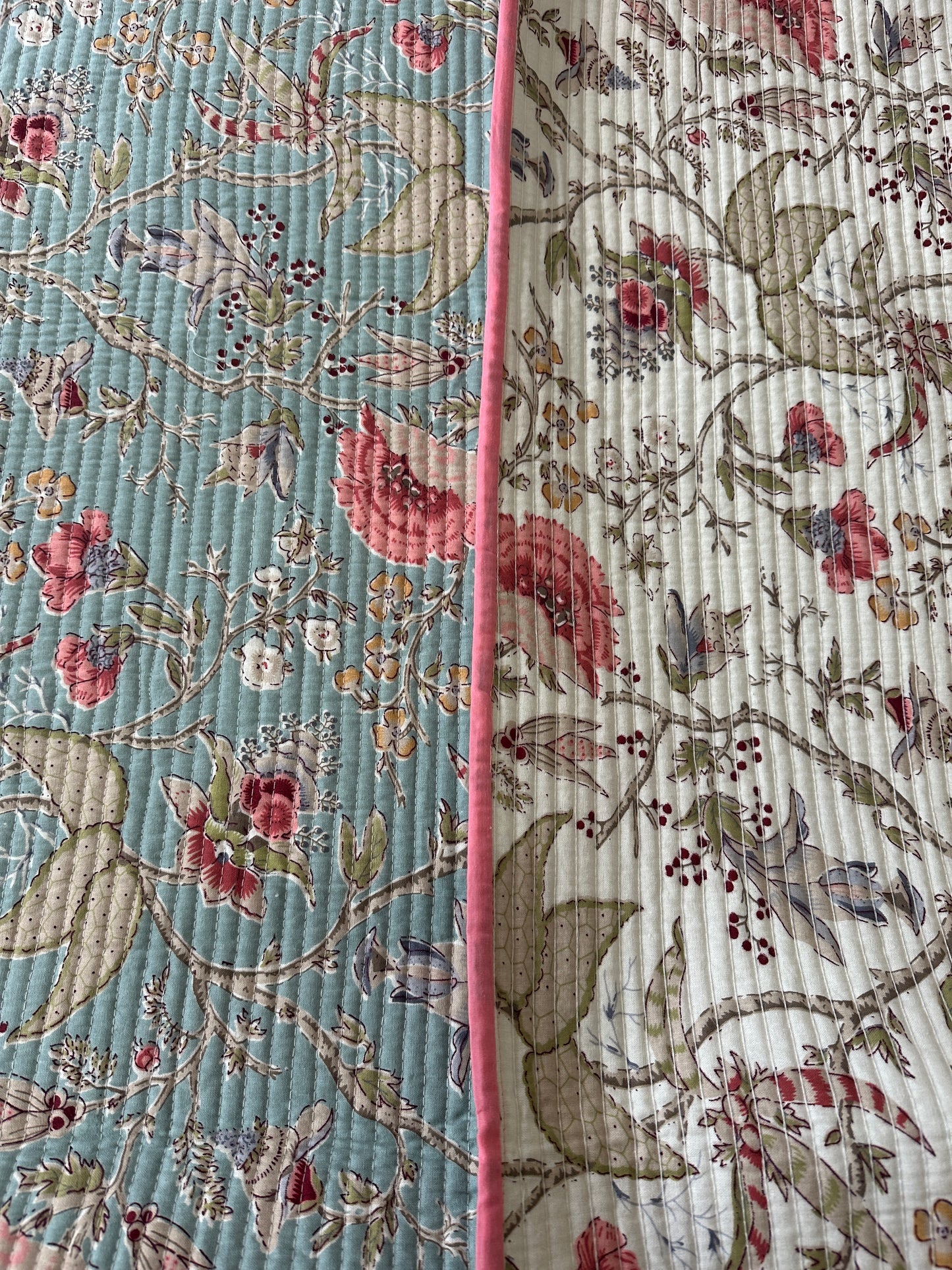 Quilted Bedcover - Blue Flower Design