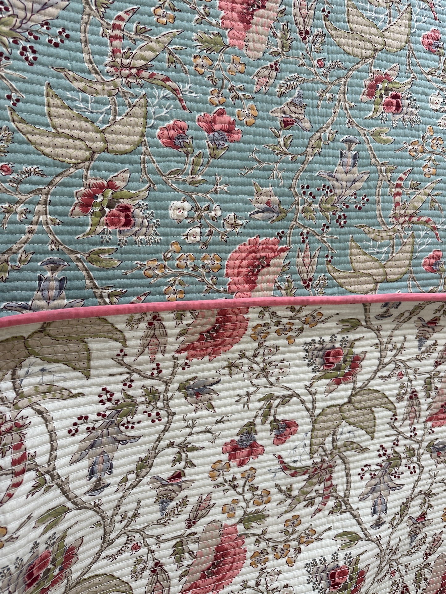 Quilted Bedcover - Blue Flower Design