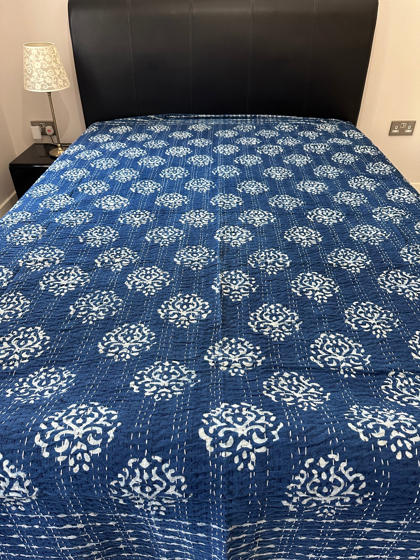 Indigo Medallion Kantha Bedspread