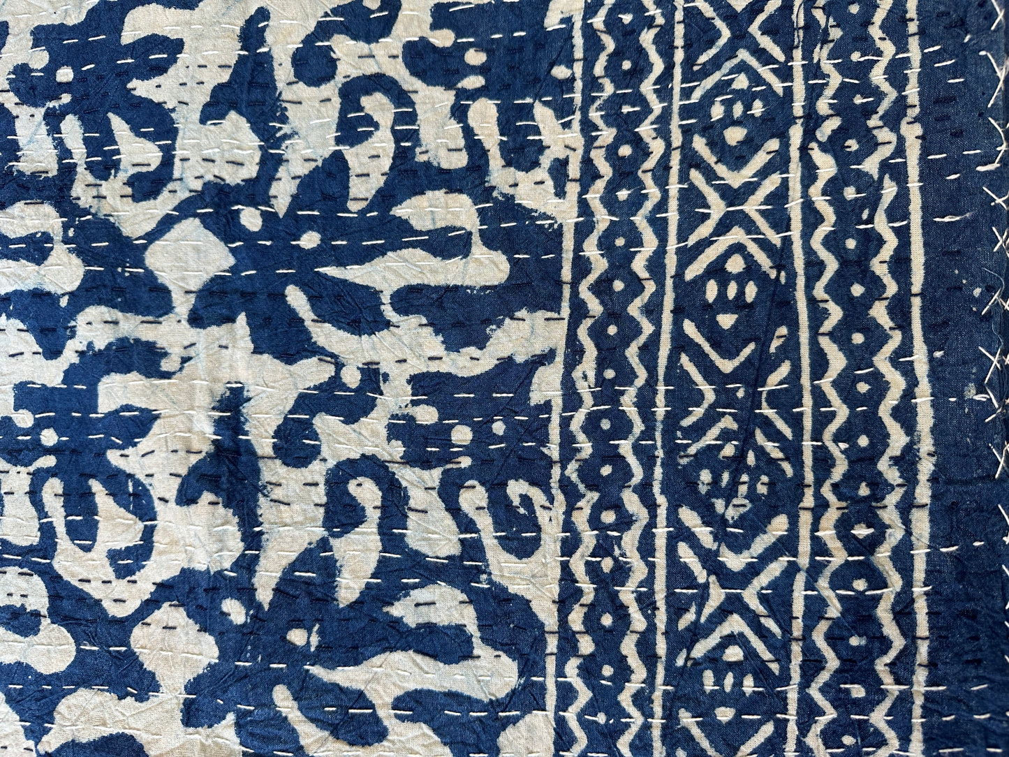 Indigo Blossom Kantha Bedspread