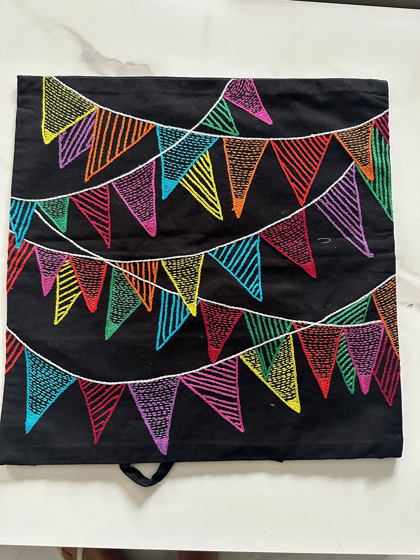 Colourful Bunting - Hand Embroidered Cushion Cover