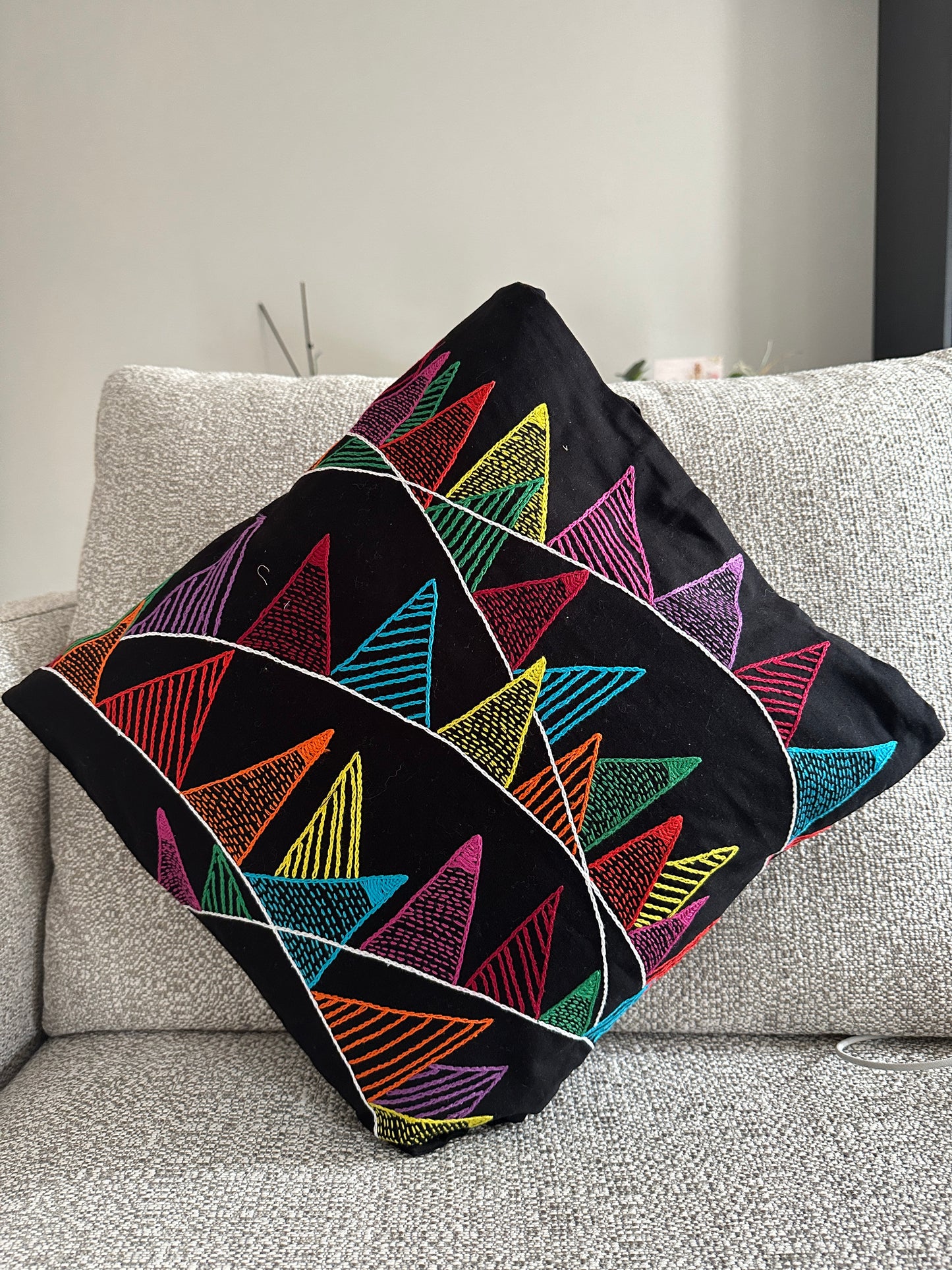 Colourful Bunting - Hand Embroidered Cushion Cover