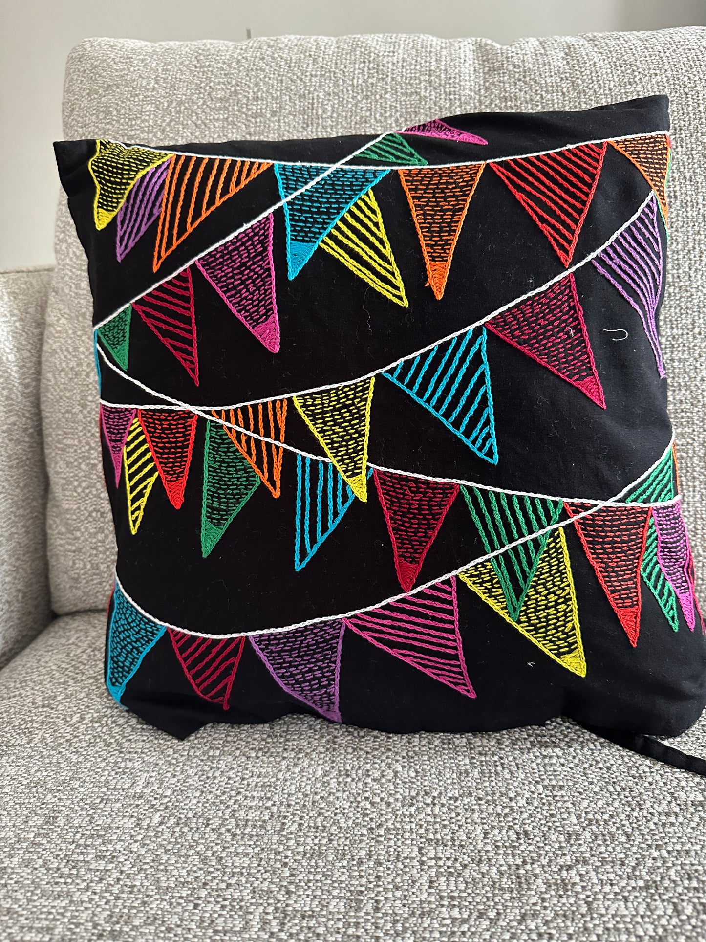 Colourful Bunting - Hand Embroidered Cushion Cover