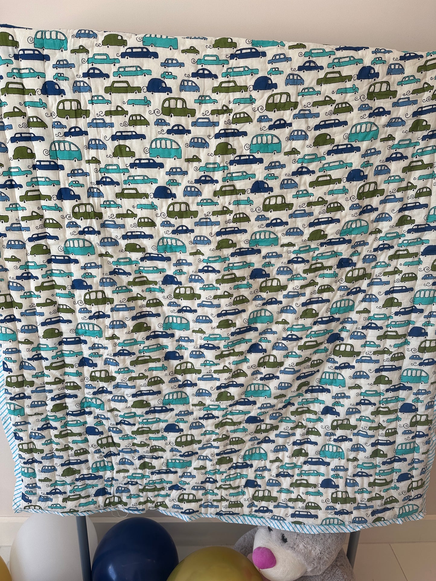Tiny Cars - Hand Block Printed Reversible Kid's Quilt