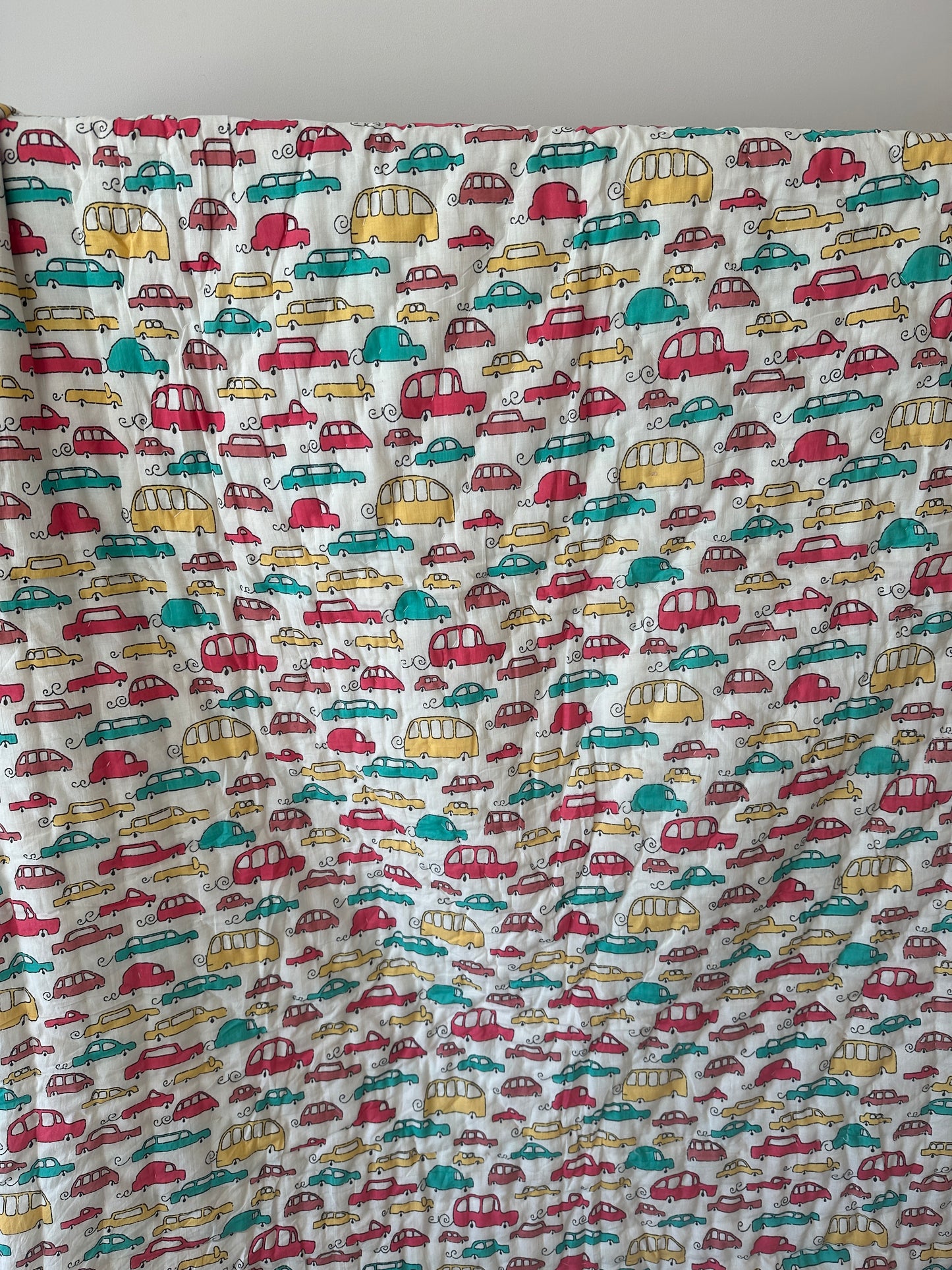 Tiny Cars - Hand Block Printed Reversible Kid's Quilt