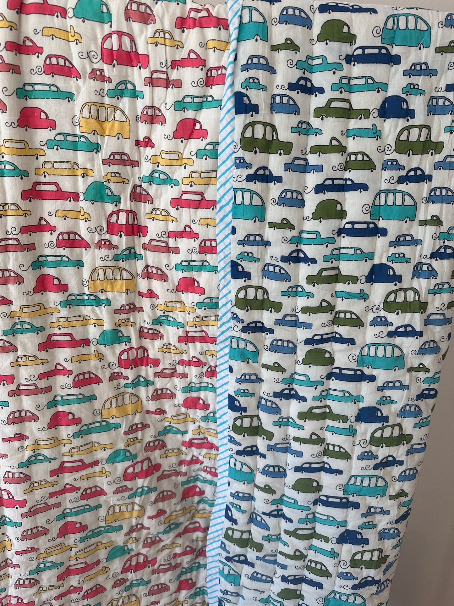 Tiny Cars - Hand Block Printed Reversible Kid's Quilt