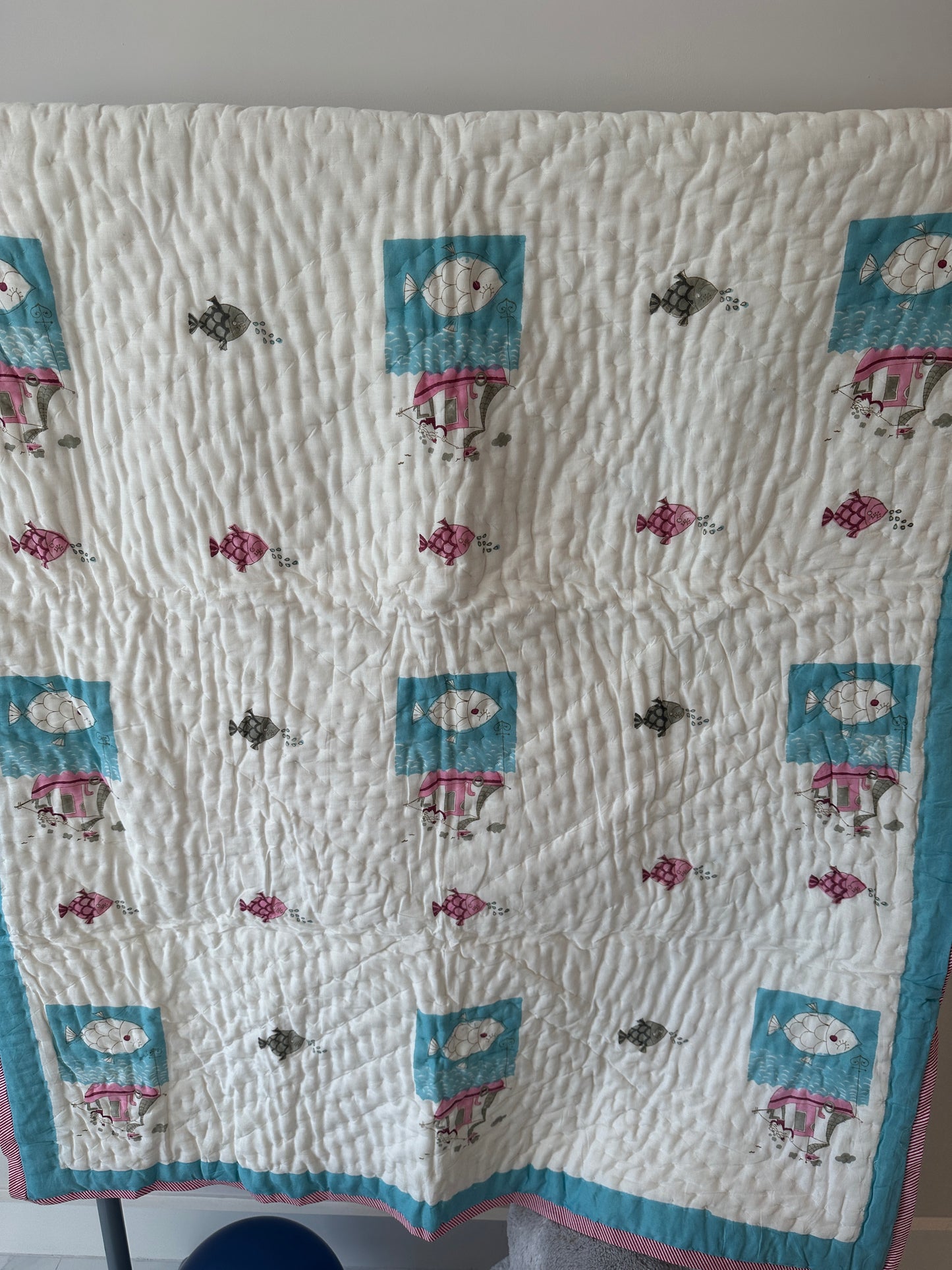 Fish - Hand Block Printed Reversible Kid's Quilt