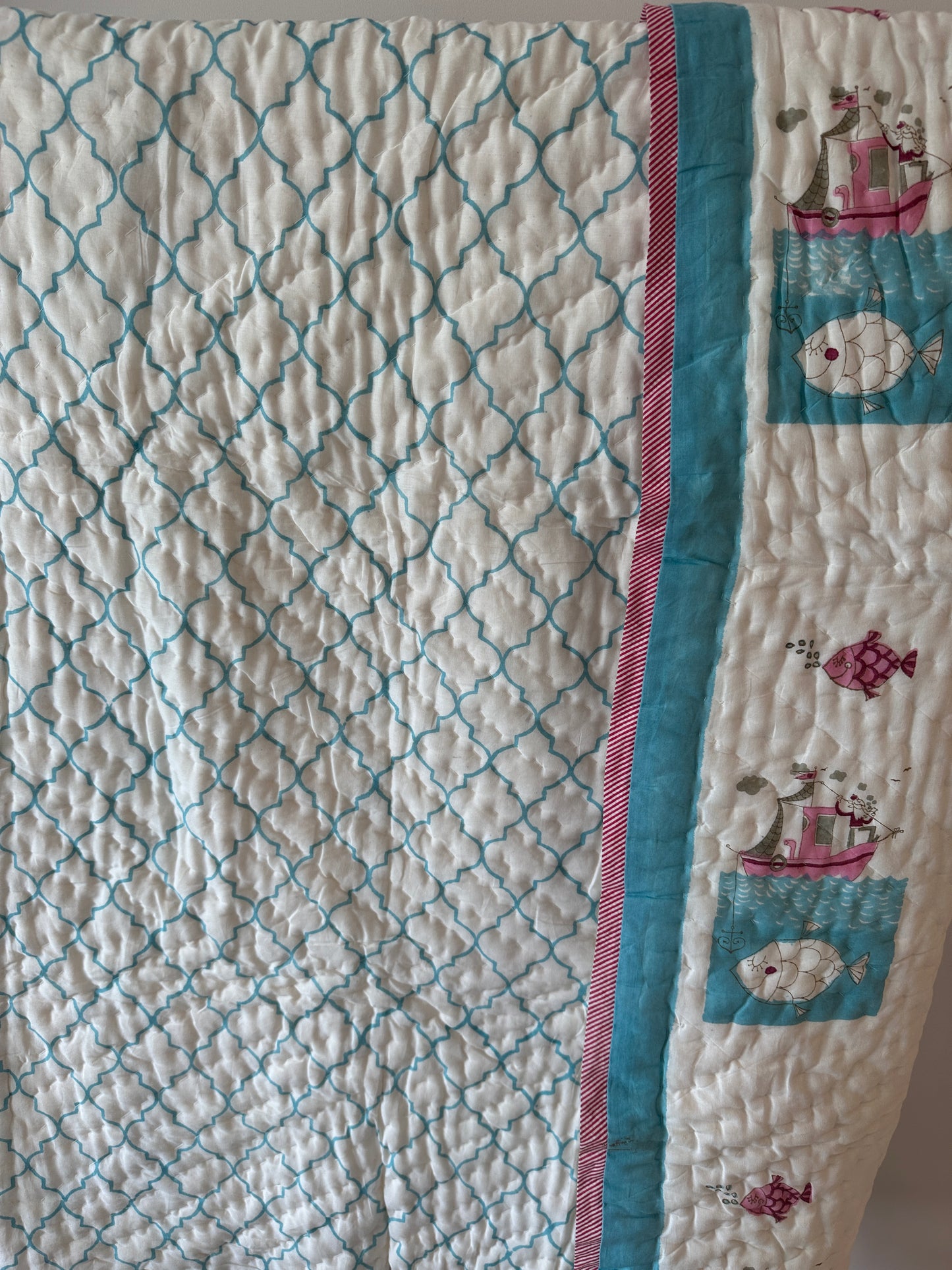 Fish - Hand Block Printed Reversible Kid's Quilt