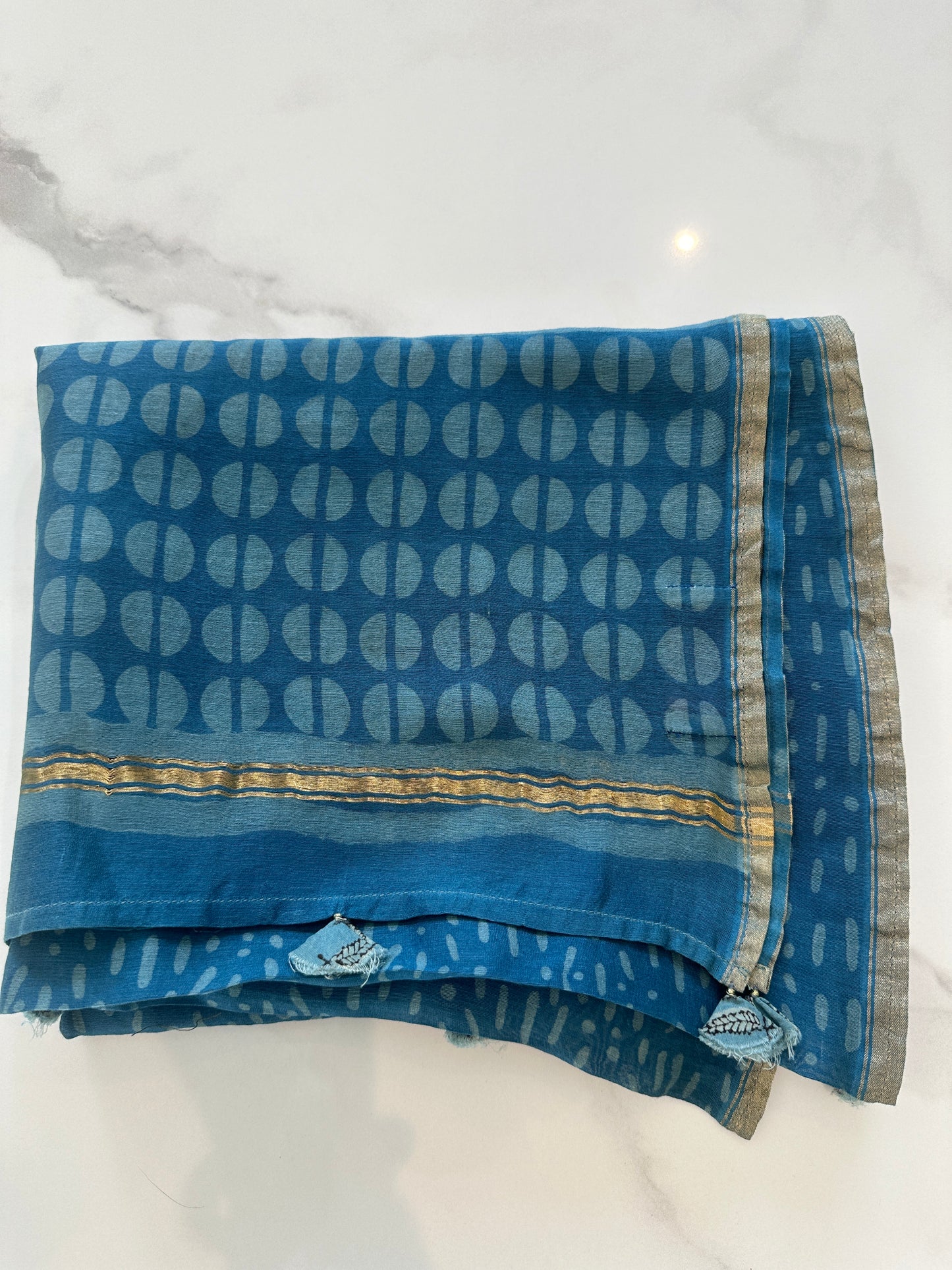 Indigo - Dabu Hand Block Printed Cotton Silk Stole