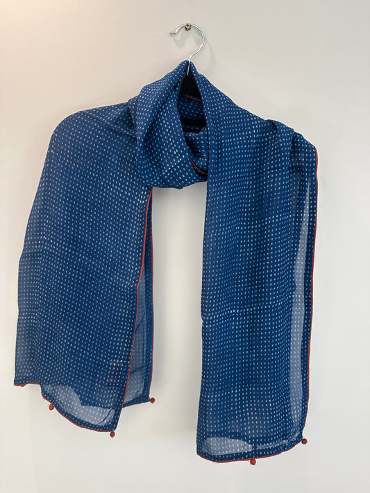 Indigo Dots Delight - Hand Block Printed Georgette Stole