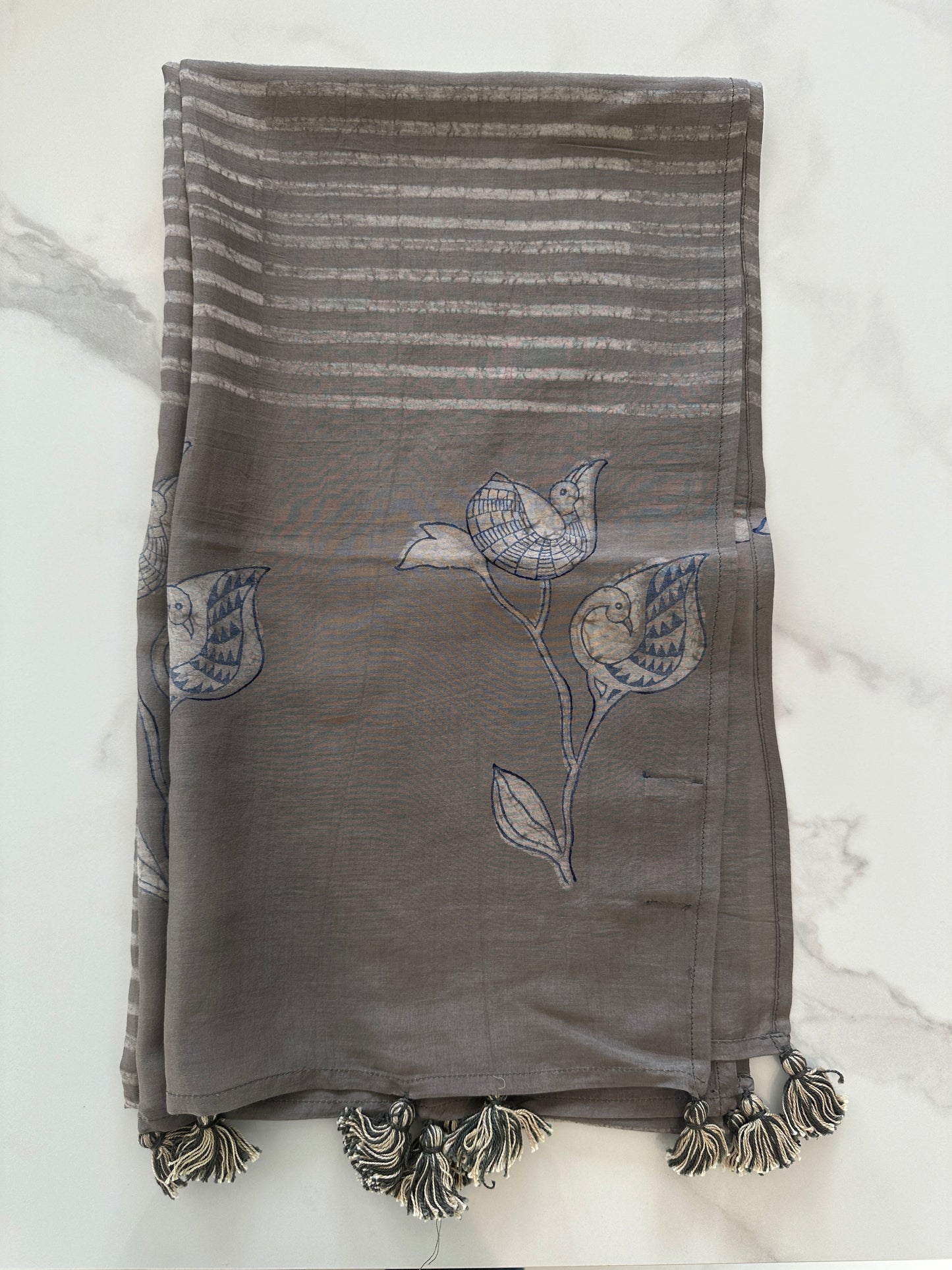Kashish - Dabu Hand Block Printed Cotton Silk Stole