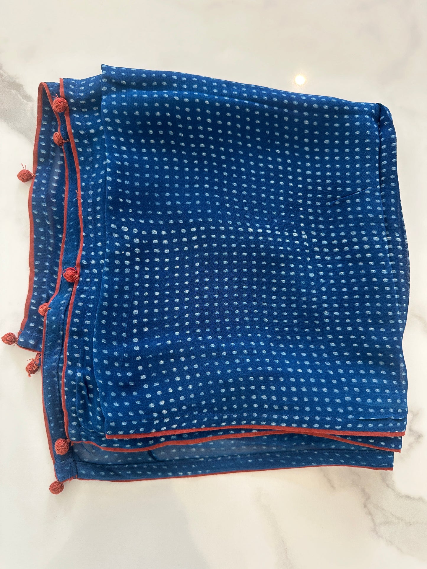 Indigo Dots Delight - Hand Block Printed Georgette Stole
