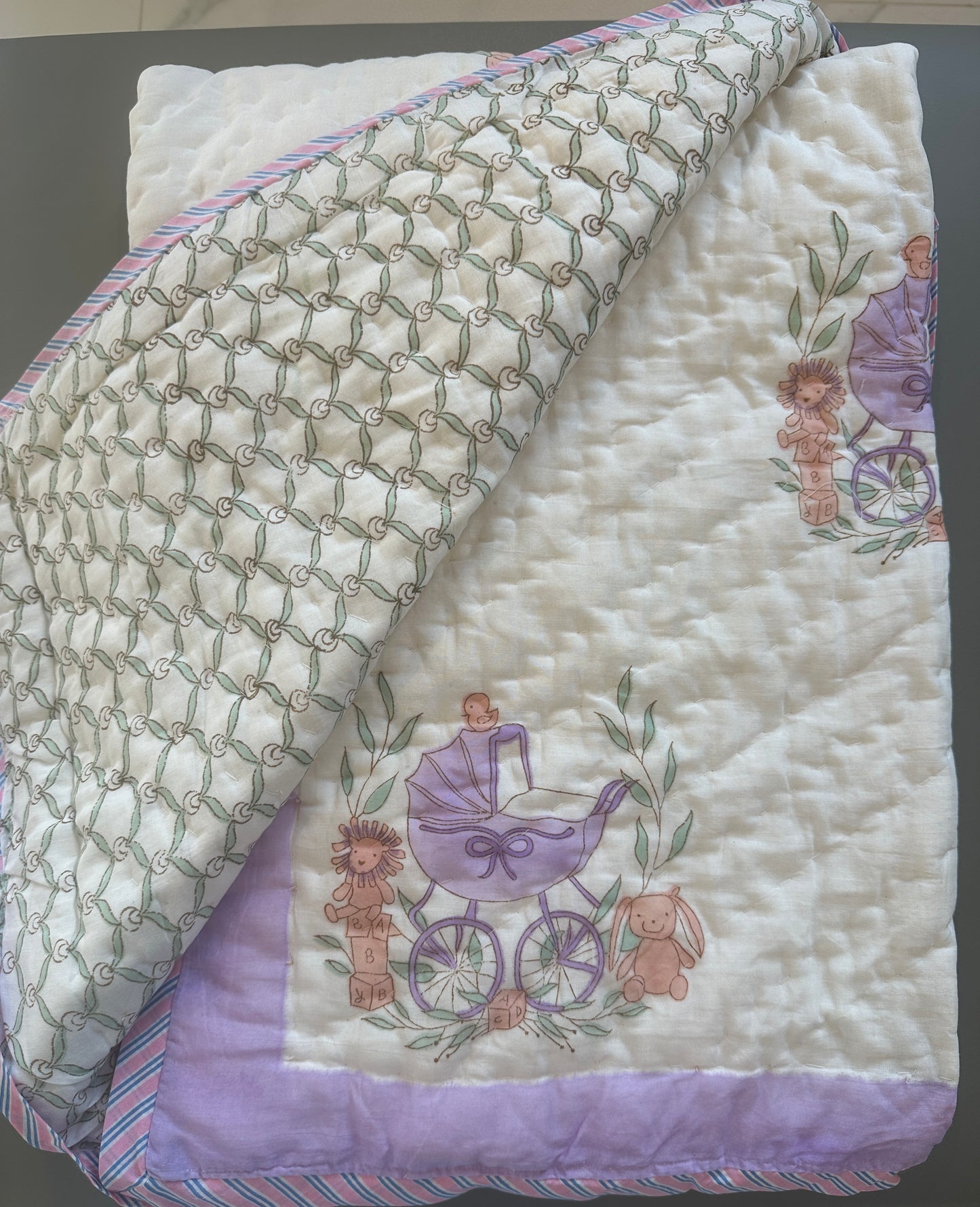 Nursery Nook - Hand Block Printed Reversible Kid's Quilt