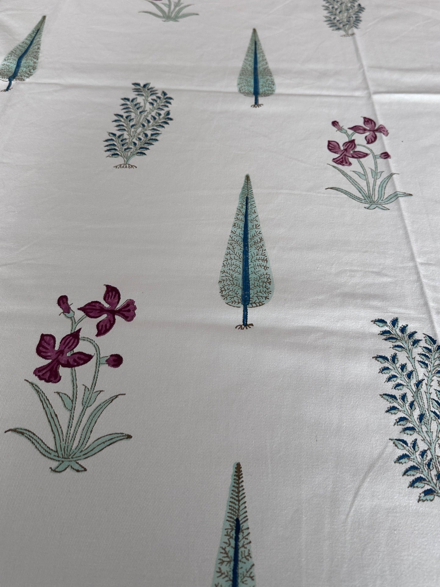 Floral Cypress Block Printed Tablecloth