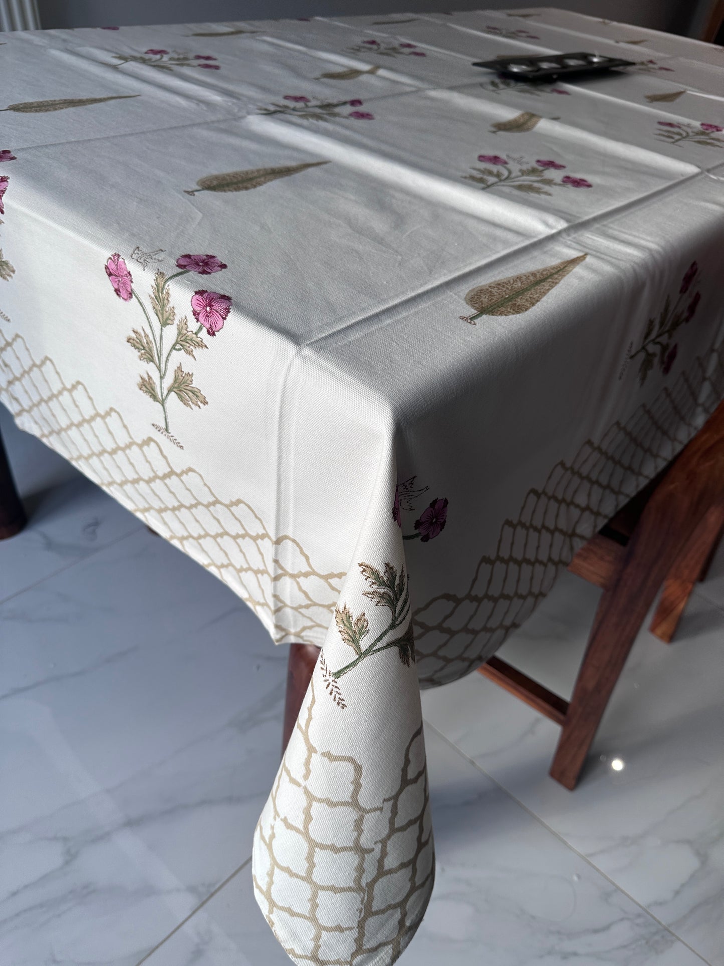 Geranium Block Printed Tablecloth