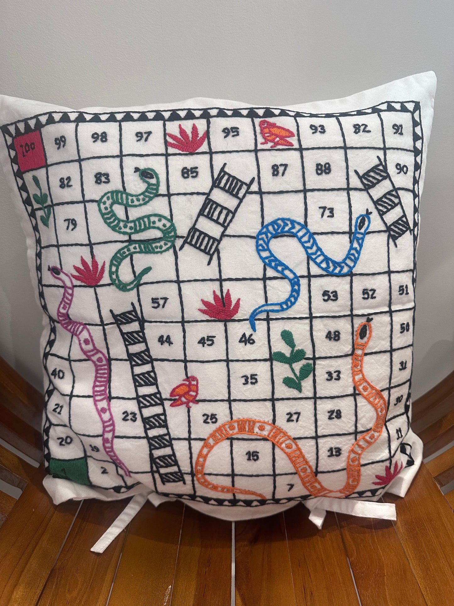 Snakes and Ladder- Hand Embroidered Cushion Cover