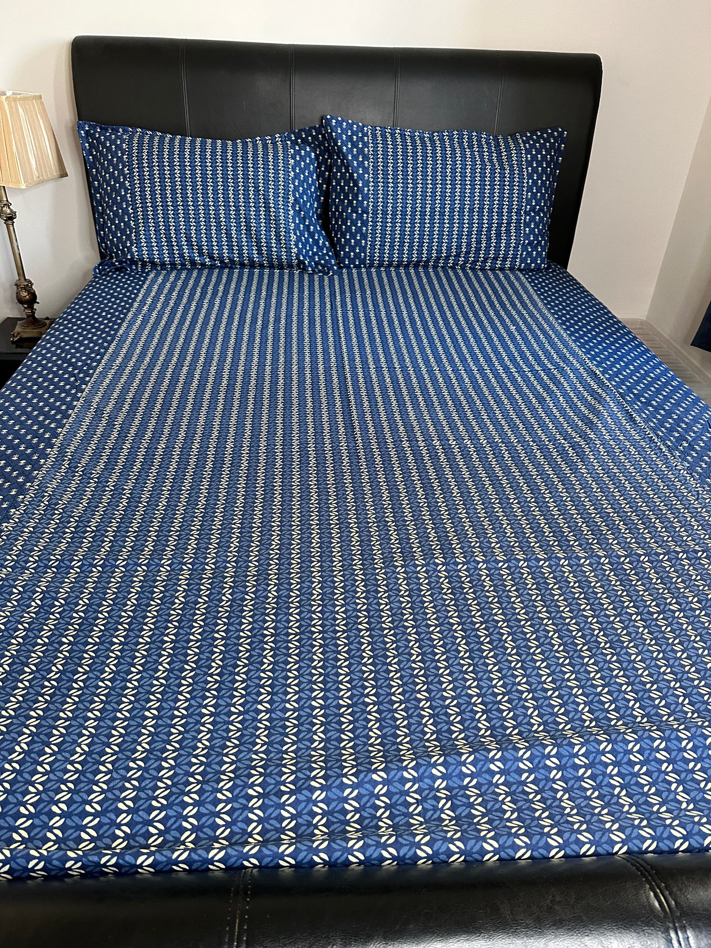 Indigo Bloom Block Printed Bed Sheet