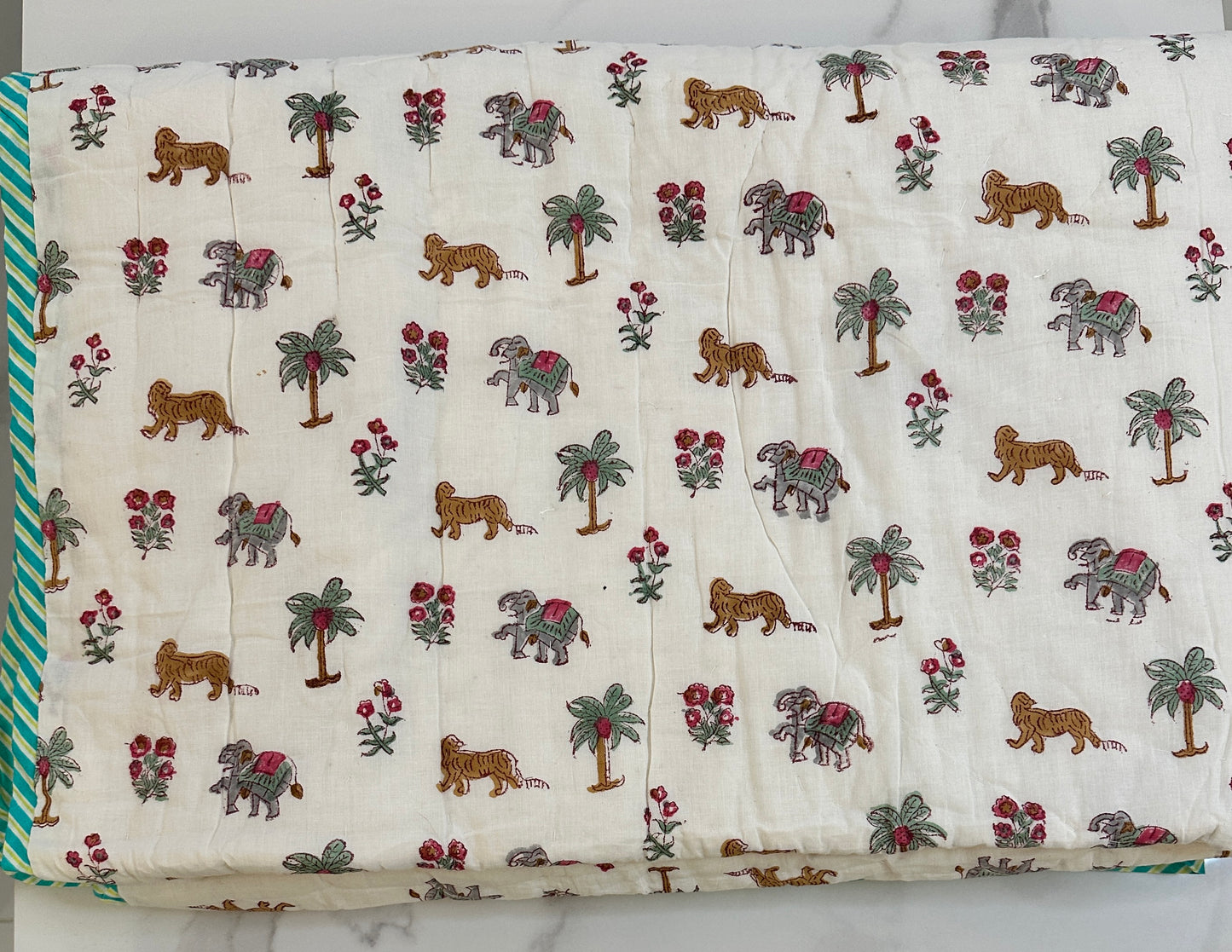 Jungle - Hand Block Printed Reversible Kids Quilt