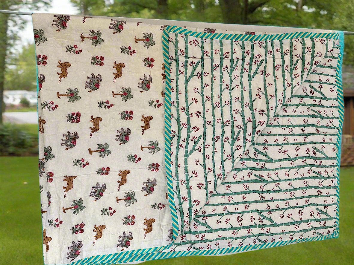 Jungle - Hand Block Printed Reversible Kids Quilt