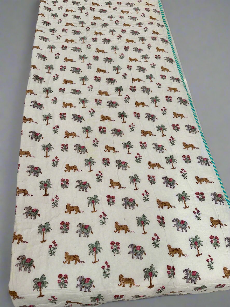 Jungle - Hand Block Printed Reversible Kids Quilt