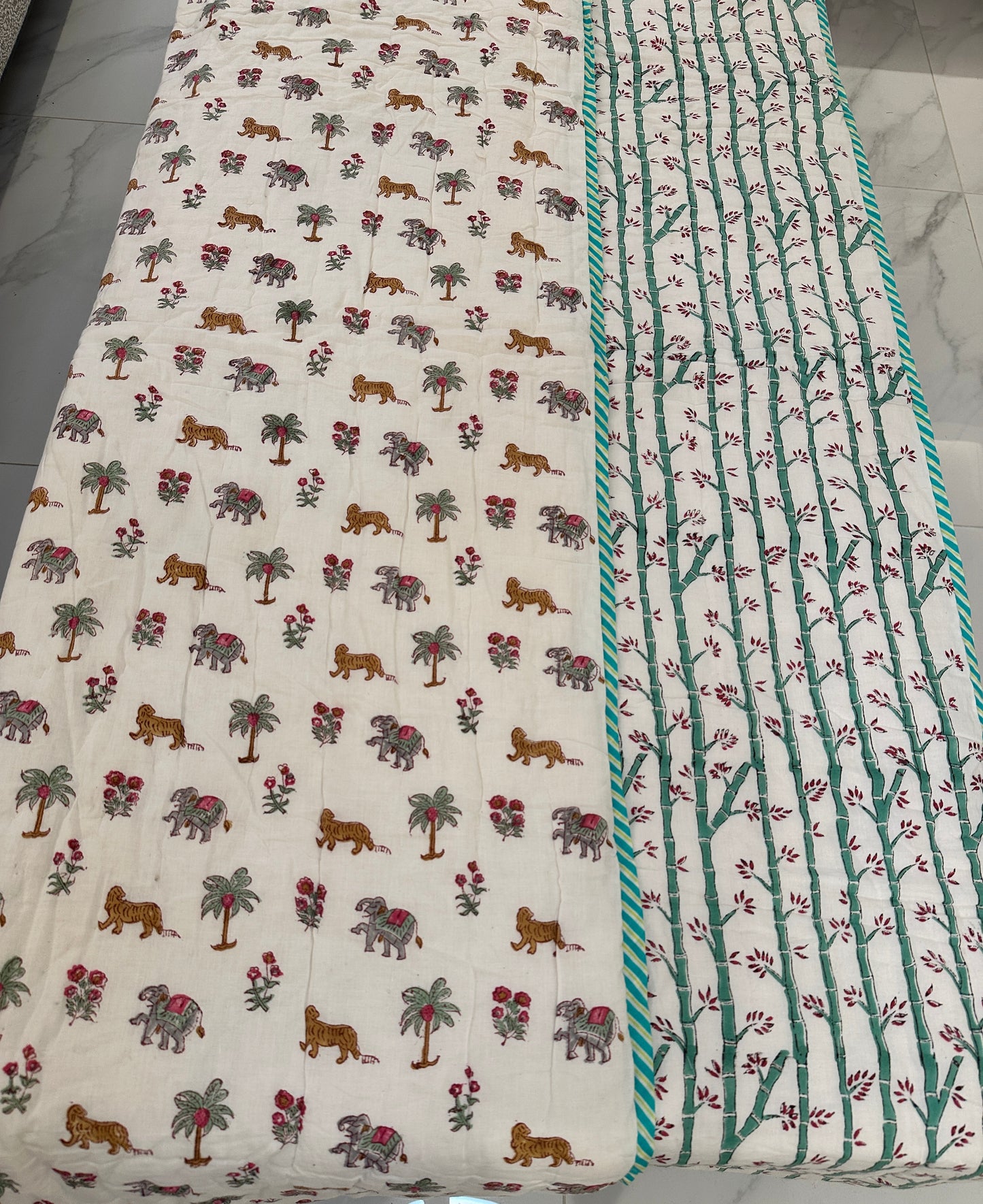 Jungle - Hand Block Printed Reversible Kids Quilt