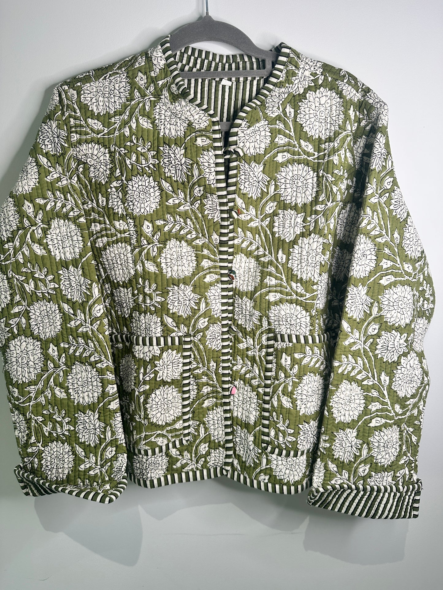 Green Floral - Short Quilted Jacket