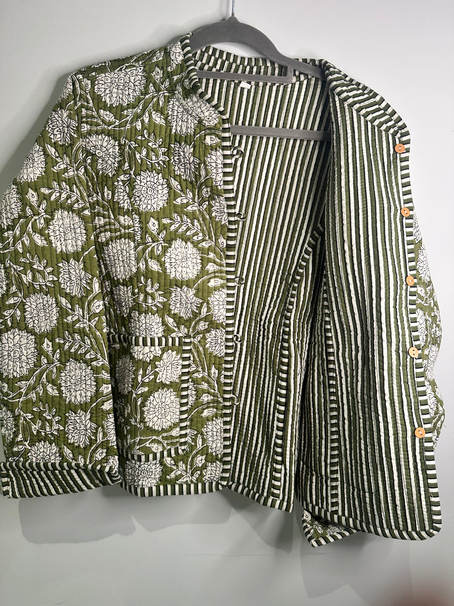 Green Floral - Short Quilted Jacket