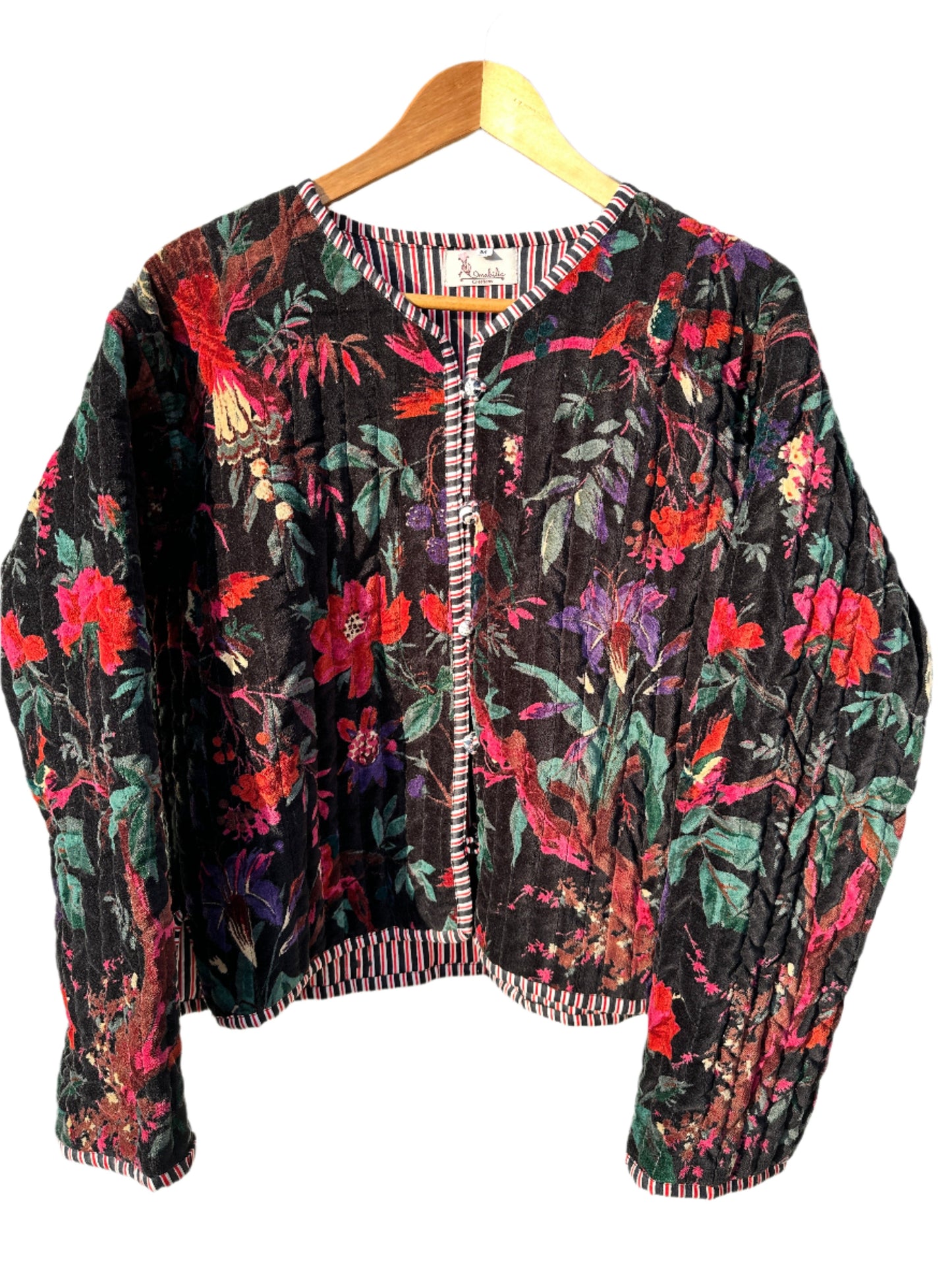Flora & Fauna Black - Short Quilted Velvet Jacket