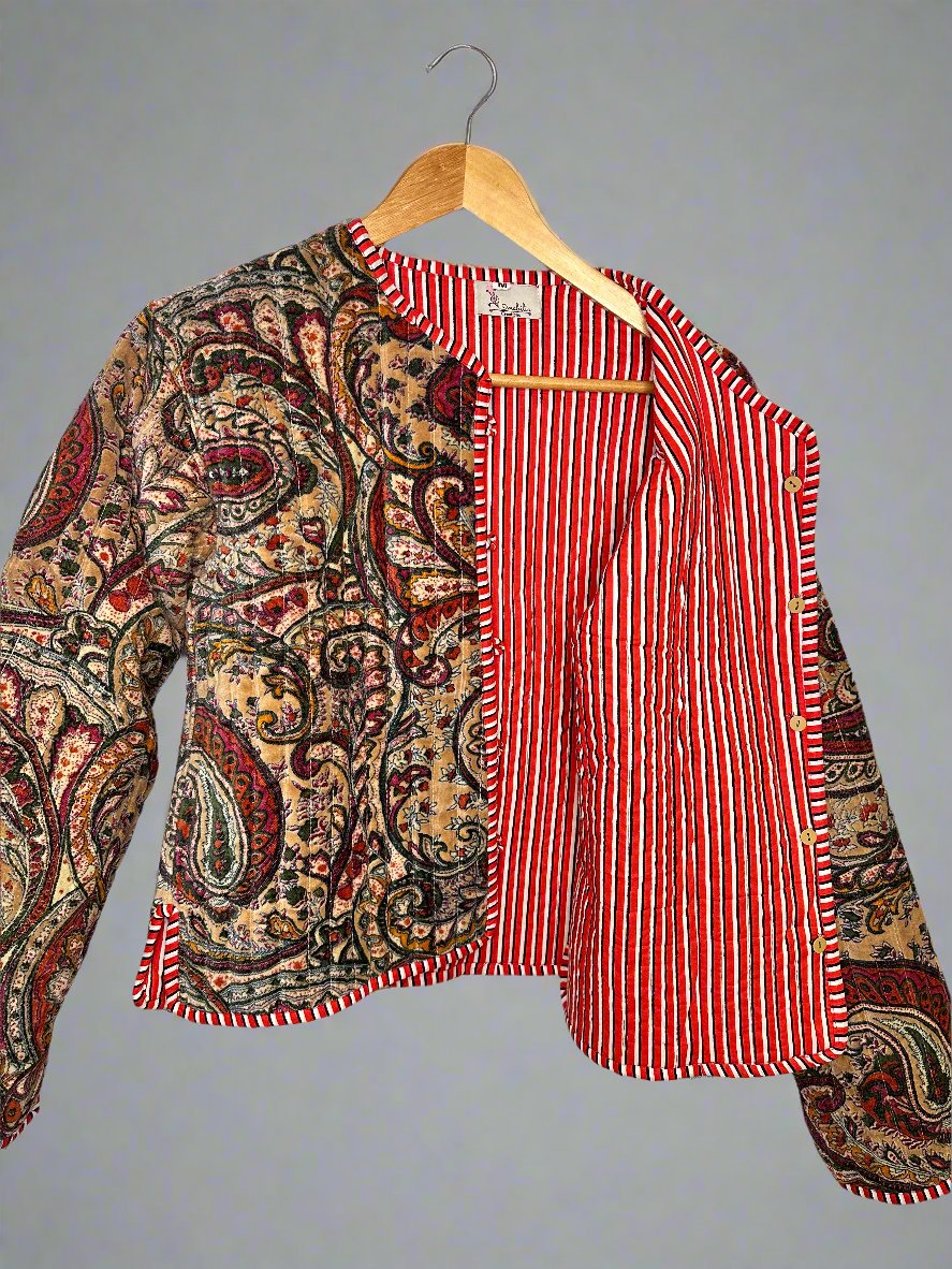 Beige Paisley - Short Quilted Velvet Jacket