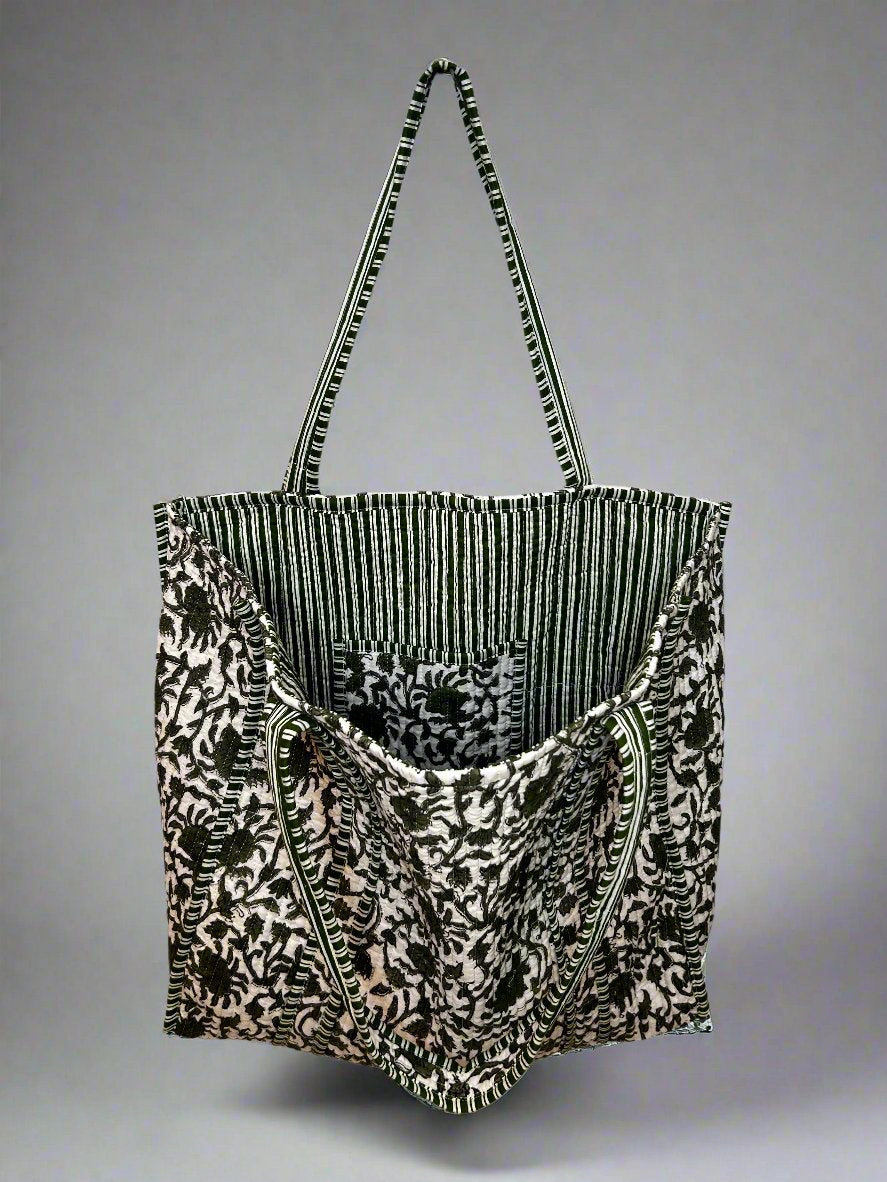 Forest Blossom Quilted Tote Bag