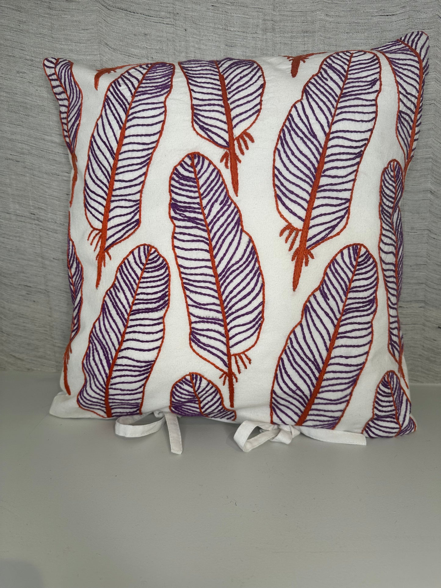 Feather Foliage - Hand Embroidered Cushion Cover