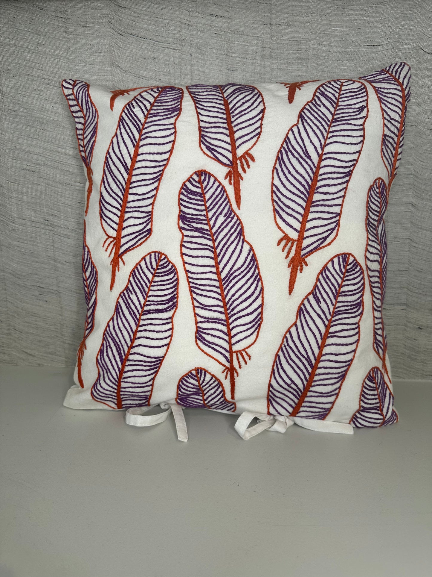 Feather Foliage - Hand Embroidered Cushion Cover