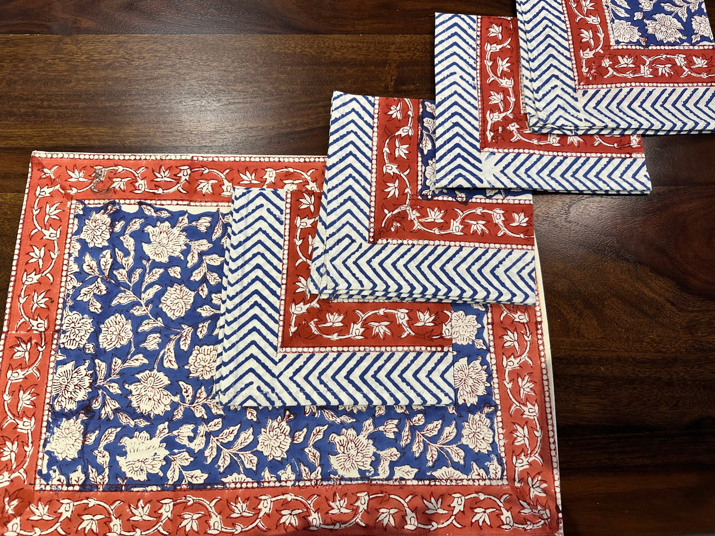 Floral Harmony Table Mats & Napkins Set - Hand Block Printed