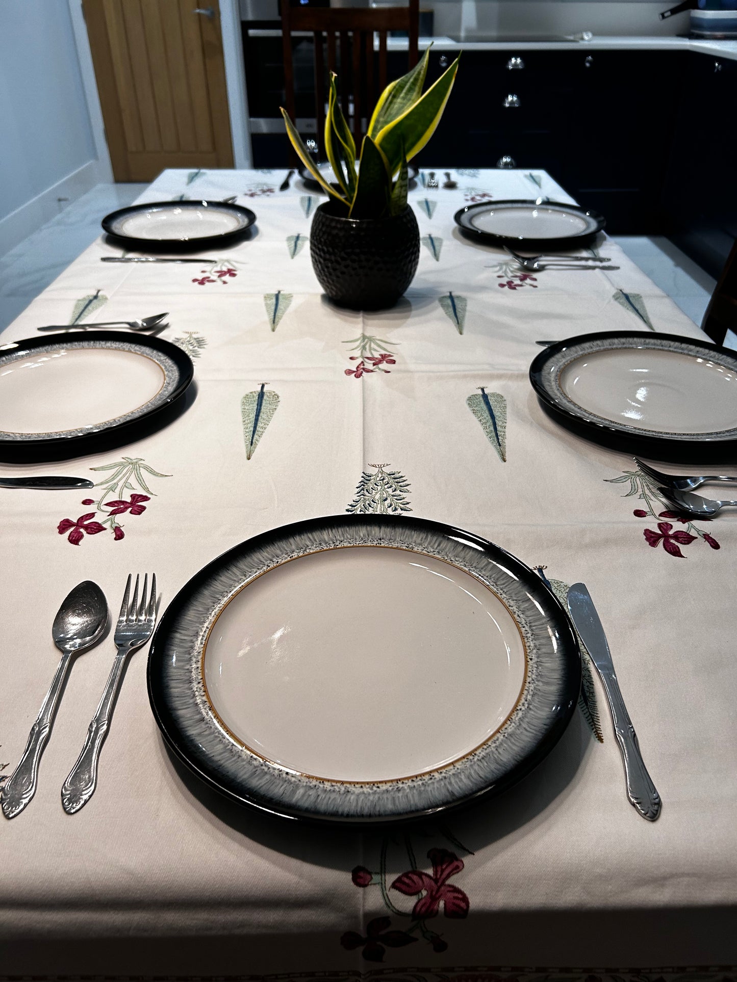 Floral Cypress Block Printed Tablecloth