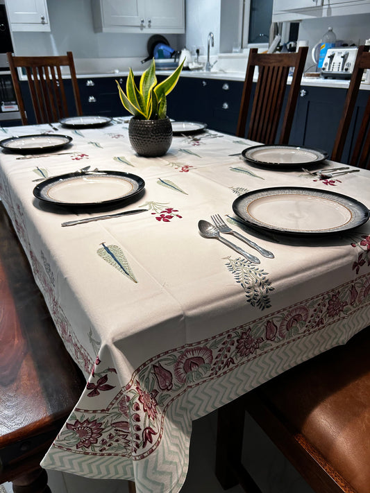 Floral Cypress Block Printed Tablecloth