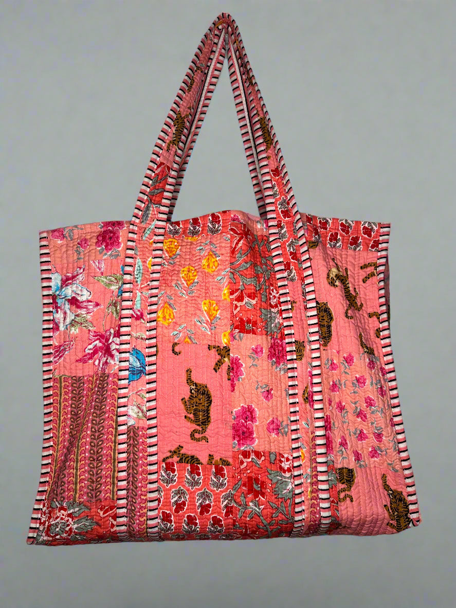 Coral Hues Quilted Tote Bag