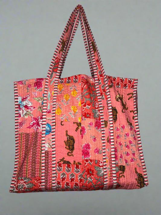 Coral Hues Quilted Tote Bag
