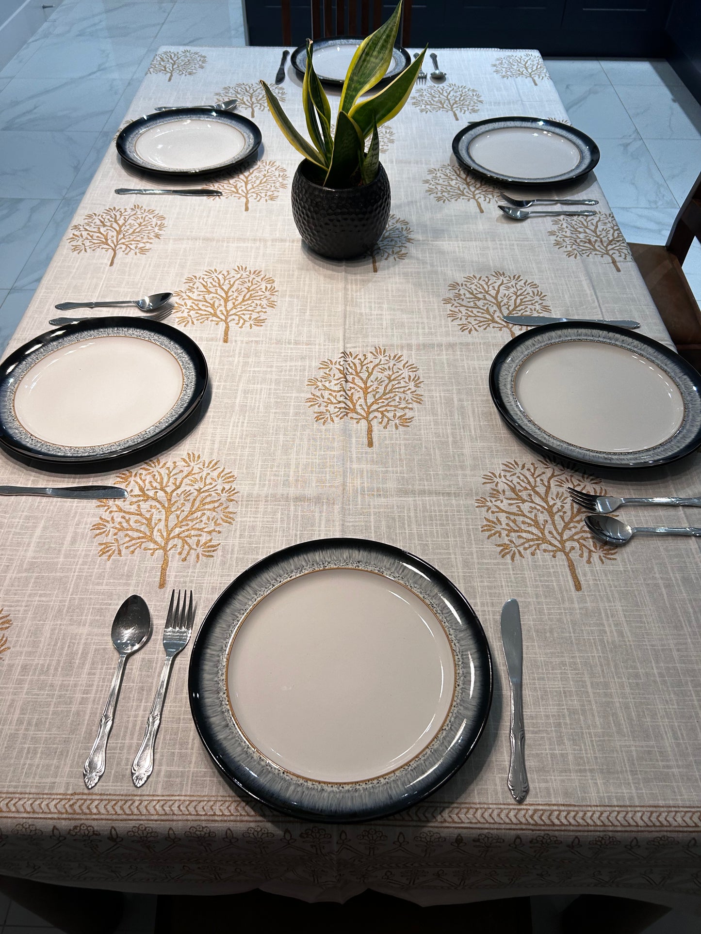 Golden Oak Block Printed Tablecloth