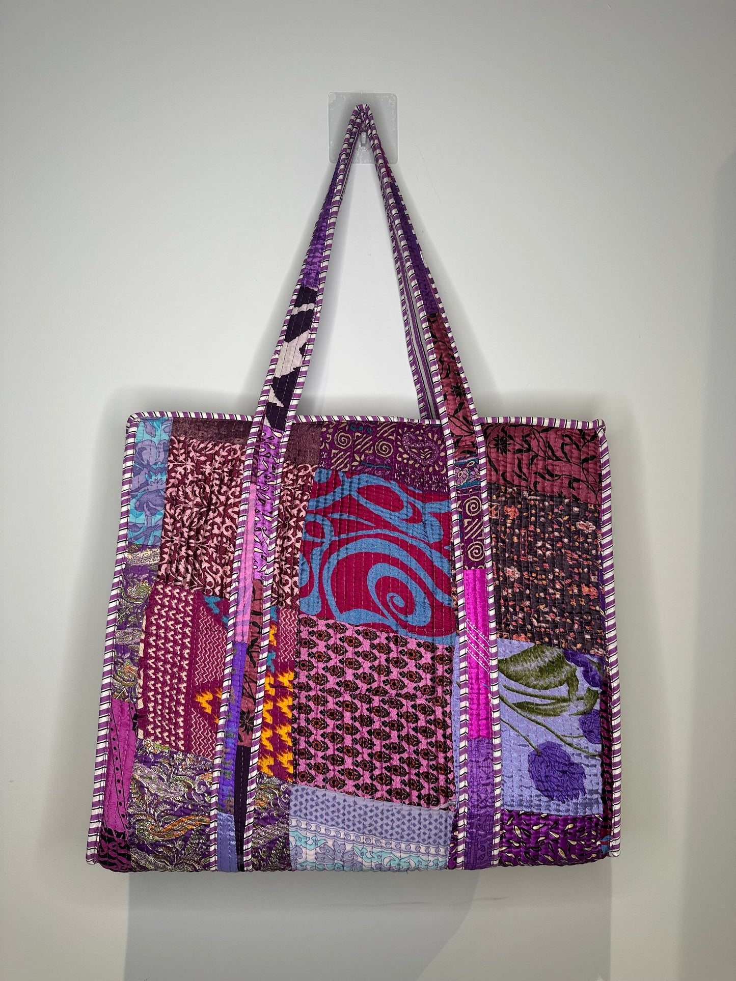 Violet Silk Patchwork Tote Bag