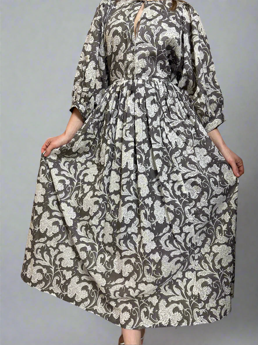 Riya Midi Dress- Charcoal Garden